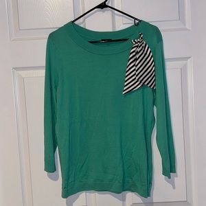 Women’s Talbots Spring Green Round Neck Sweater w/ Silk Scarf Accent- Medium